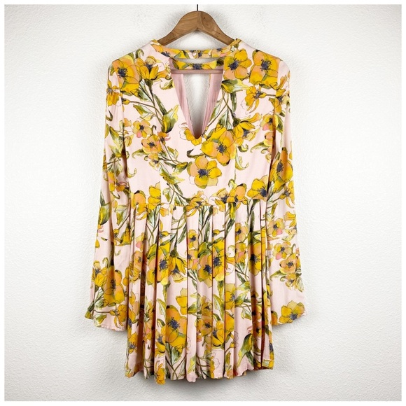 Free People Tegan Printed Floral Pleated Dress‎ Size 4 - Picture 4 of 12
